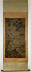 A Chinese Vertical Scroll Ink Painting of Flower and Bird on Paper