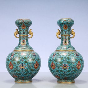 A Exquisite A pair of Cloisonne Lotus Pattern Double-Ears Vase