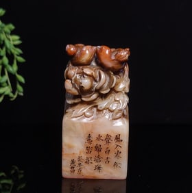 An Exquisite Shoushan Stone Flower and Bird Pattern with poem Seal