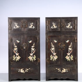 A Exquisite A pair of Zitanwood Inlaid Gems Flower and Bird Pattern Box