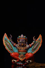 An Exquisite Yak bone Inlaid Gems Statue of Vajra