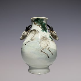 An Exquisite Famille-Rose Pine Pattern Double-Ears Vase