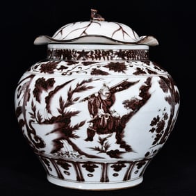 An Exquisite Underglaze-Red Lotus Pattern Character and Story Pattern Jar