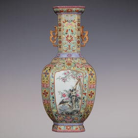 An Exquisite Enamel Painted Gold Lotus Pattern Bats and Peach Pattern Flower and Bird Pattern with