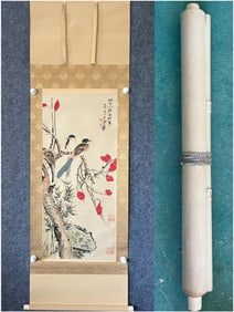A Chinese Vertical Scroll Ink Painting of Flower and Bird on Paper
