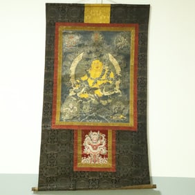 An Exquisite Brocade Painted Color Statue of Mammon Tangka