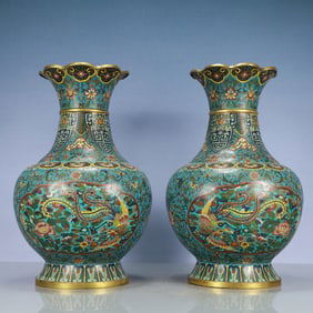 A Exquisite A pair of Cloisonne Lotus Pattern Phoenix Pattern Vase