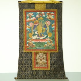 An Exquisite Brocade Painted Color Statue of Heavenly King Tangka