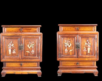 A Exquisite A pair of Boxwood Flower Pattern Cabinet