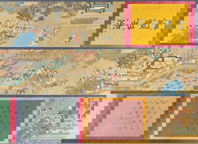 A Chinese Hand Scroll Ink Painting of Character and Story on Silk