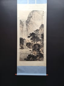 A Chinese Vertical Scroll Ink Painting of Landscape on Paper
