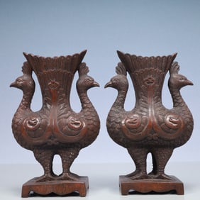 A Pair of Exquisite Eaglewood Chi-Dragon Pattern Phoenix-Shaped Cup
