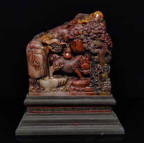 An Exquisite Shoushan Stone Auspicious Beast PatternSeal Ornament