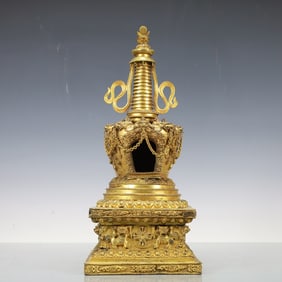 A Exquisite Gilt Bronze Auspicious Beast Pattern Pagoda