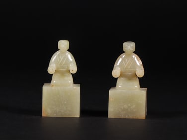 A Pair of Exquisite White Jade Figure Seal
