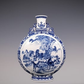 An Exquisite Blue and White Lotus Pattern Bats and Peach Pattern Animal Pattern Double-Ears Vase