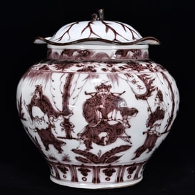 An Exquisite Underglaze-Red Character and Story Pattern Lotus Pattern Jar