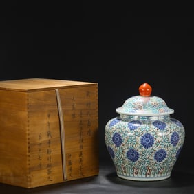 An Exquisite Wucai Blue and White Lotus Pattern Jar