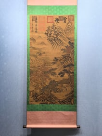 A Chinese Vertical Scroll Ink Painting of Landscape on Silk