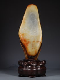 An Exquisite White Jade Buddha Statue Pattern with poem Ornament