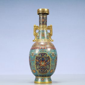 A Exquisite Cloisonne Lotus Pattern Double-Ears Vase