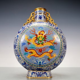 A Exquisite Cloisonne Gilt Bronze Eight Treasures Pattern Dragon Pattern Vase