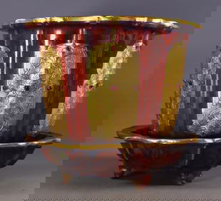 An Exquisite Jun yao Cover with Gold Inlaid Gems Flower Pattern Flowerpot