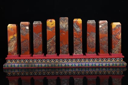 A Set of Fine Shoushan Stone Dragon Pattern Seal