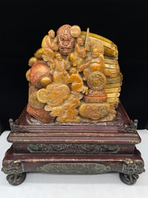 An Exquisite Tianhuang Stone Painted Color Character and Story Pattern Ornament