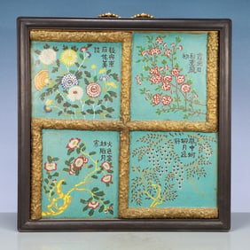 A Exquisite Cloisonne Flower Pattern Hanging Panel