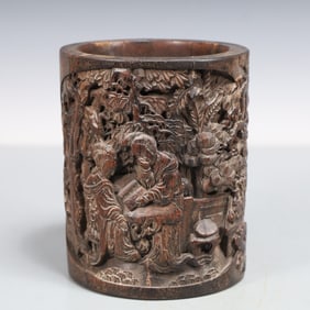 A Exquisite Eaglewood Character and Story Pattern with poem Brush Pot
