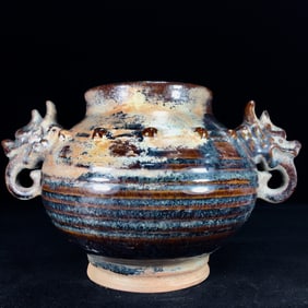 An Exquisite Purple Gold Glaze Double-Ears Jar