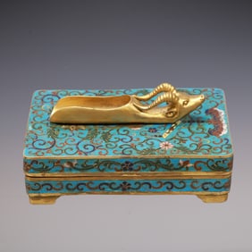 A Exquisite Cloisonne Lotus Pattern Inkstone