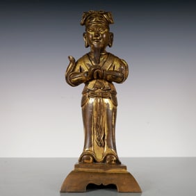 An Exquisite Gilt Bronze Statue of Manjusri