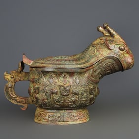 An Exquisite Bronze Auspicious Beast-Shaped Ewer