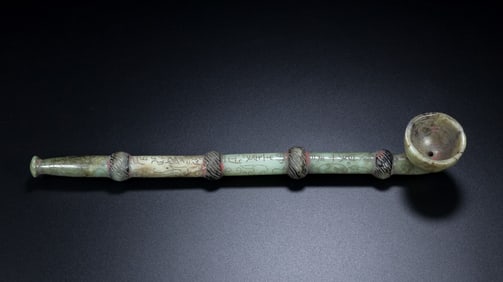 An Exquisite White Jade With Inscription Cigarette rod
