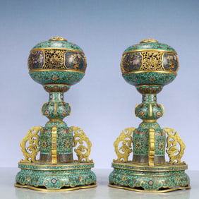 A Exquisite A pair of Cloisonne Lotus Pattern Censer