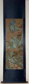 A Chinese Vertical Scroll Ink Painting of Landscape and Figure on Silk