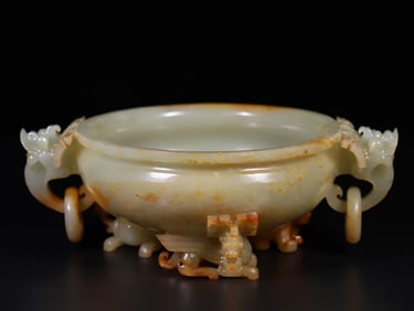 A Rare Hetian Jade Dragon-ear Incense Burner