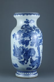 A Exquisite Blue and White Landscape and Auspicious Beast Pattern Vase