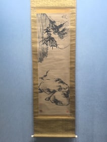 A Chinese Vertical Scroll Ink Painting of Flower and Bird on Paper