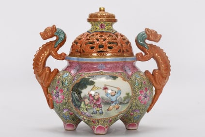 Enamel Figure Pattern Double-Ears Censer