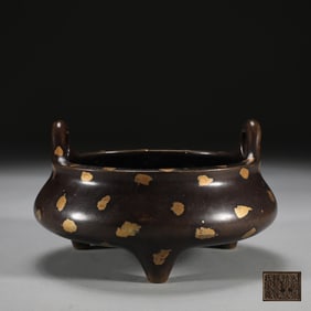Bronze Body Sprinkled Gold Double-Ears Censer