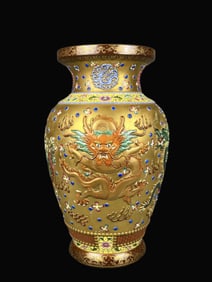 Enamel Gold Ground Carved Dragon Pattern Vase