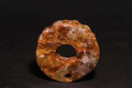 An Archaic Gaogu Jade Round Plaque Ornament