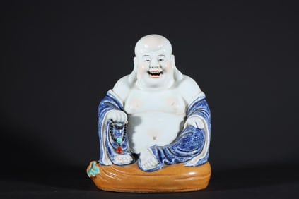 A Exquisite Blue and White Statue of Maitreya Buddha Ornament