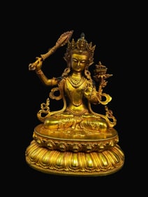 A Rare Gilt Bronze Manjusri Bodhisattva