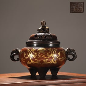 Bronze Body Gilt Lotus Pattern Elephant-Ears Censer