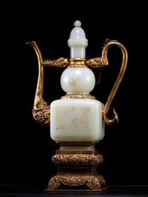 A Rare Hetian Jade Gilt Silver Wine Pot