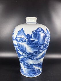 A Exquisite Blue and White Landscape Pattern Vase
